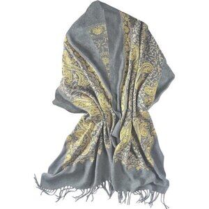 Women's Embroidered Oversize Shawl Scarf Grey